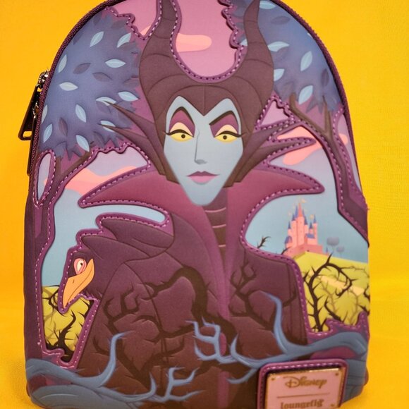 Loungefly Disney Villains Sleeping Beauty Maleficent Crow Layered Mini Backpack - Picture 3 of 11
